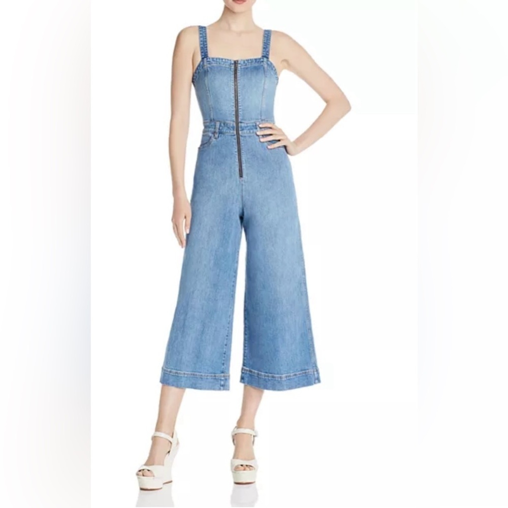 Alice + Olivia Gorgeous Cropped Wide-Leg Denim Jumpsuit Size 27/4